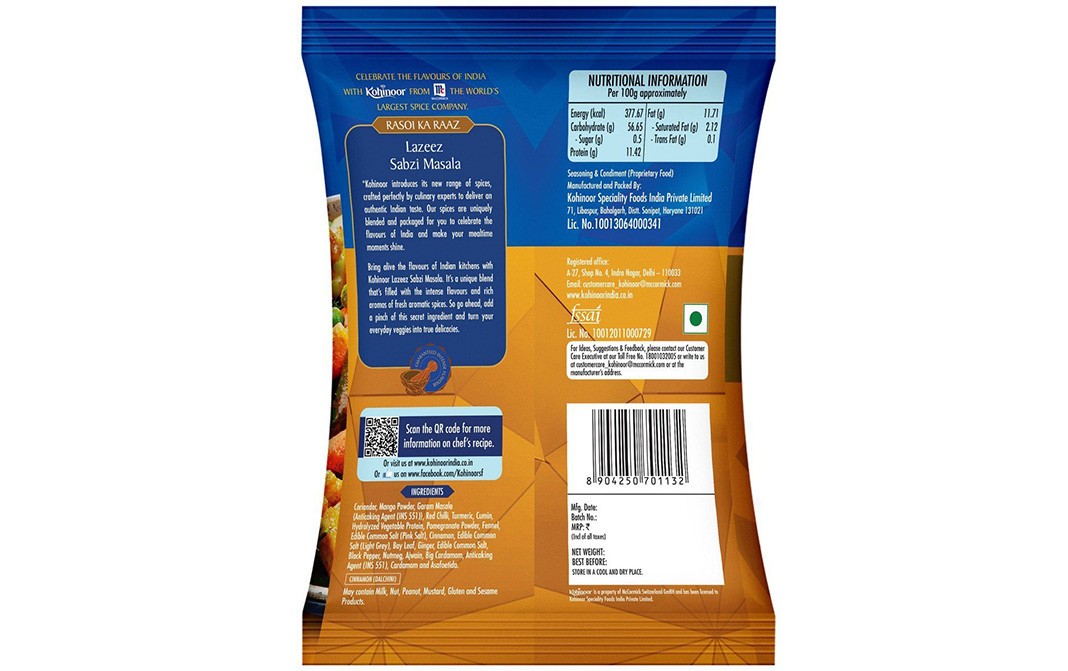 Kohinoor Lazeez Sabzi Masala (Rasoi Ka Raaz)   Pack  45 grams
